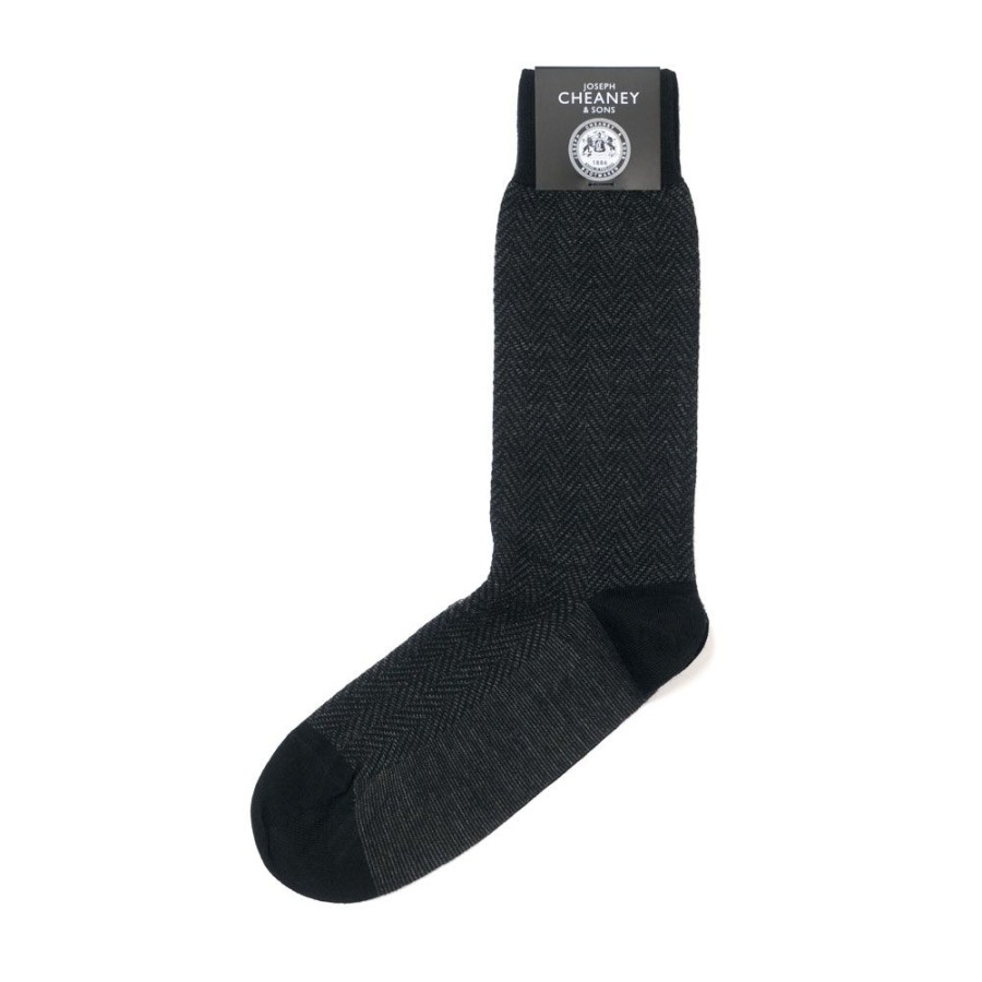 Accessories Corgi | Herringbone Black Merino Wool Socks