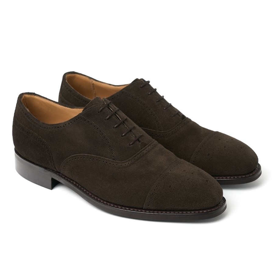 Men Cheaney Semi Brogues | Kelmarsh R Oxford Semi Brogue In Dark Brown Suede