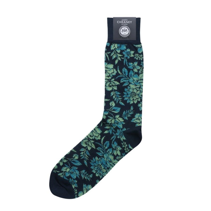 Accessories Corgi | Floral Pattern Navy Mens Cotton Socks