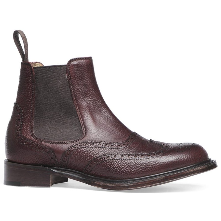 Women Cheaney Chelsea Boots | Victoria R Wingcap Brogue Chelsea Boot In Burgundy Grain Leather