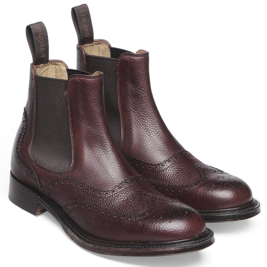 Women Cheaney Chelsea Boots | Victoria R Wingcap Brogue Chelsea Boot In Burgundy Grain Leather