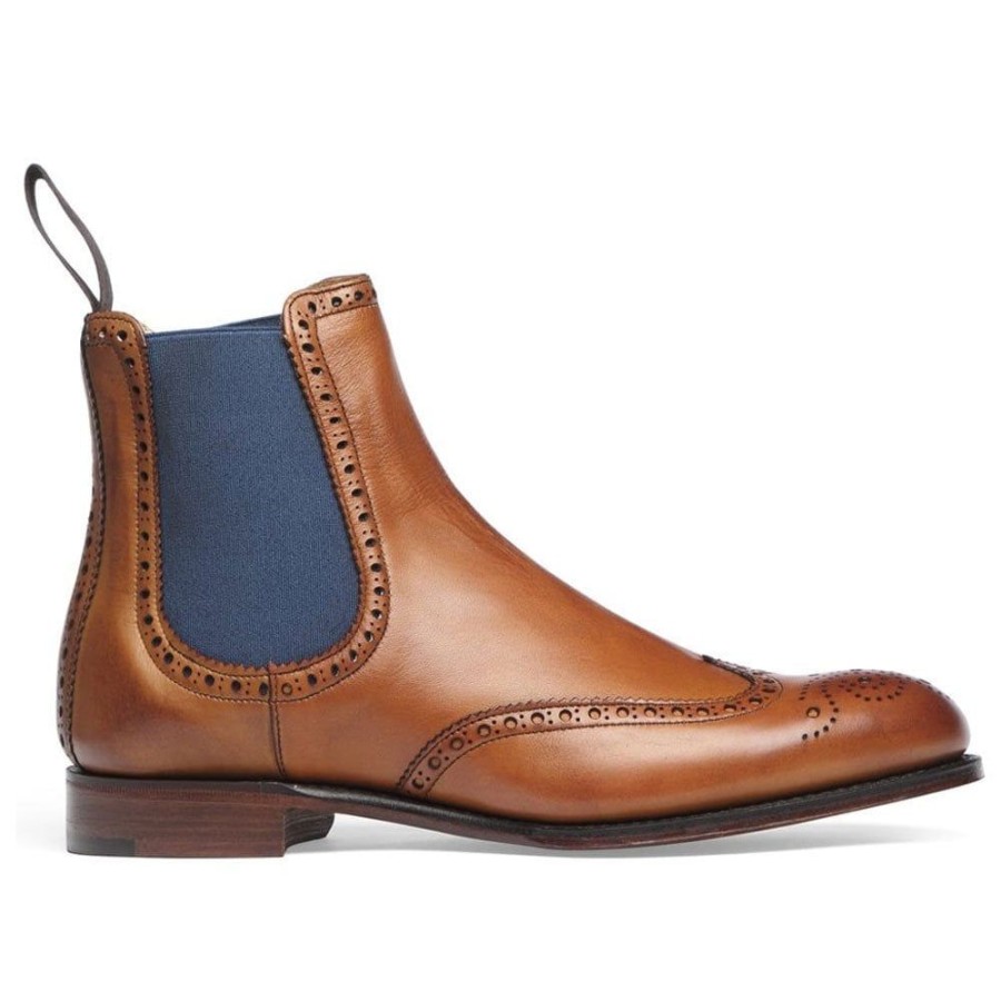 Women Cheaney Chelsea Boots | Charlotte Wingcap Brogue Chelsea Boot In Chestnut Calf Leather