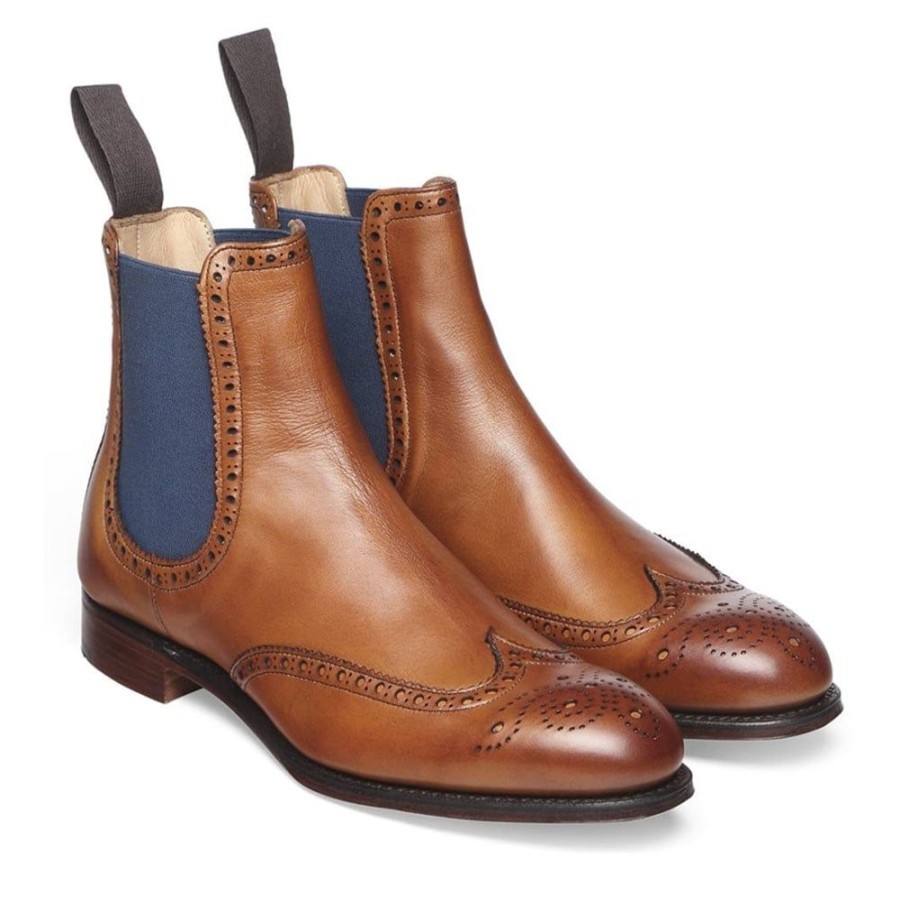 Women Cheaney Chelsea Boots | Charlotte Wingcap Brogue Chelsea Boot In Chestnut Calf Leather