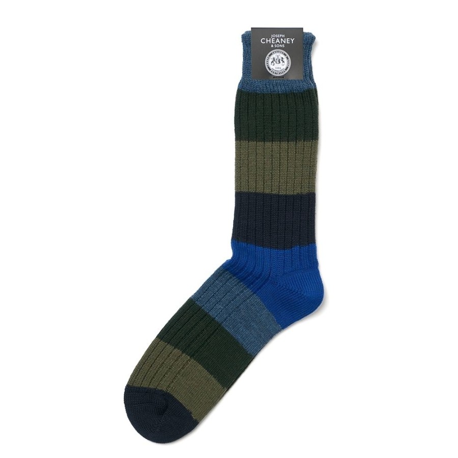 Accessories Corgi | Striped Green/Blue Merino Wool Unisex Socks