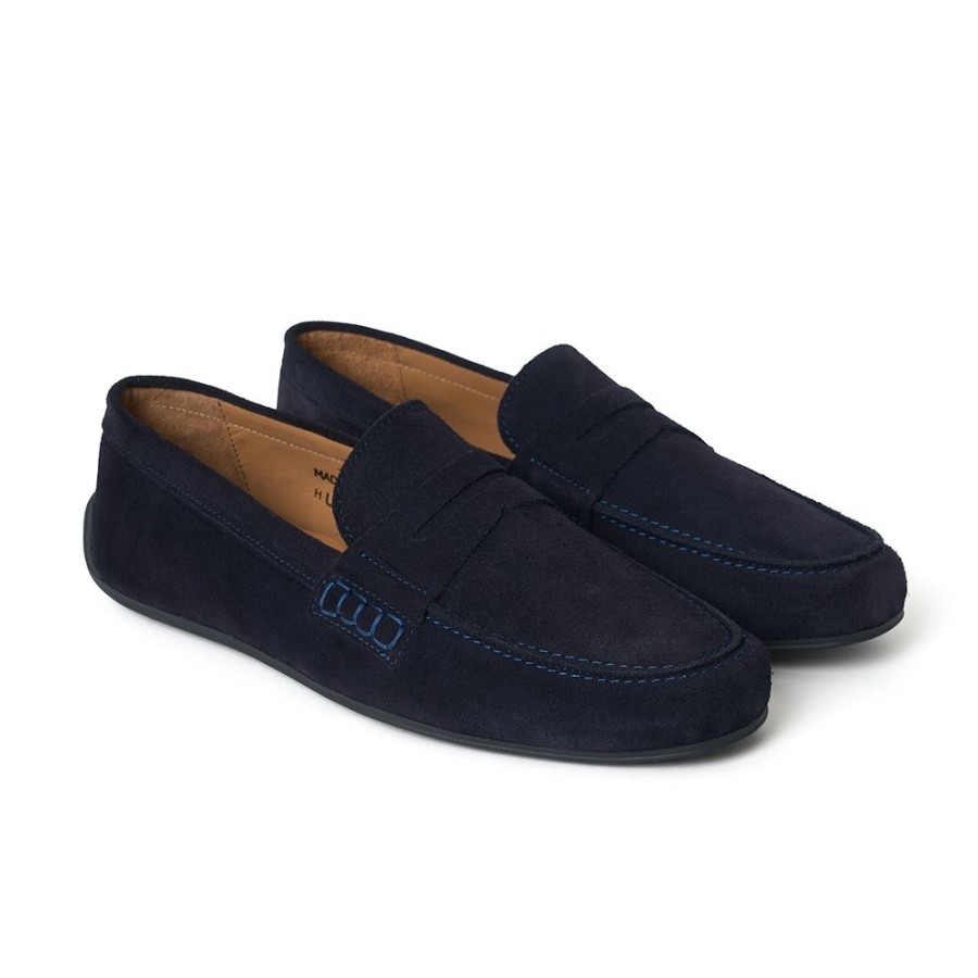 Men Cheaney Driving Shoes | Hunt Driving Moccasin Shoe In Navy Suede