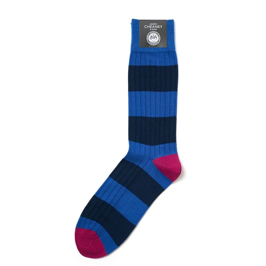 Accessories Corgi | Rugby Stripe Blue Mens Cotton Socks