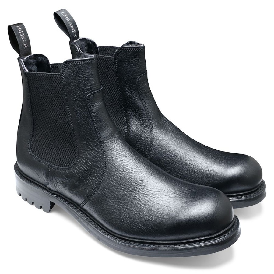 Men Cheaney Chelsea Boots | Mohawk C Shearling Lined Chelsea Boot In Jet Black Kudu Leather