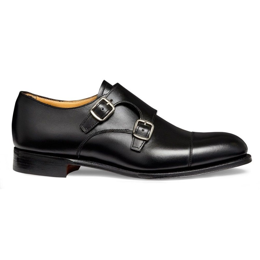 Women Cheaney Monk Shoes | Emily D Double Buckle Monk Shoe In Black Calf Leather