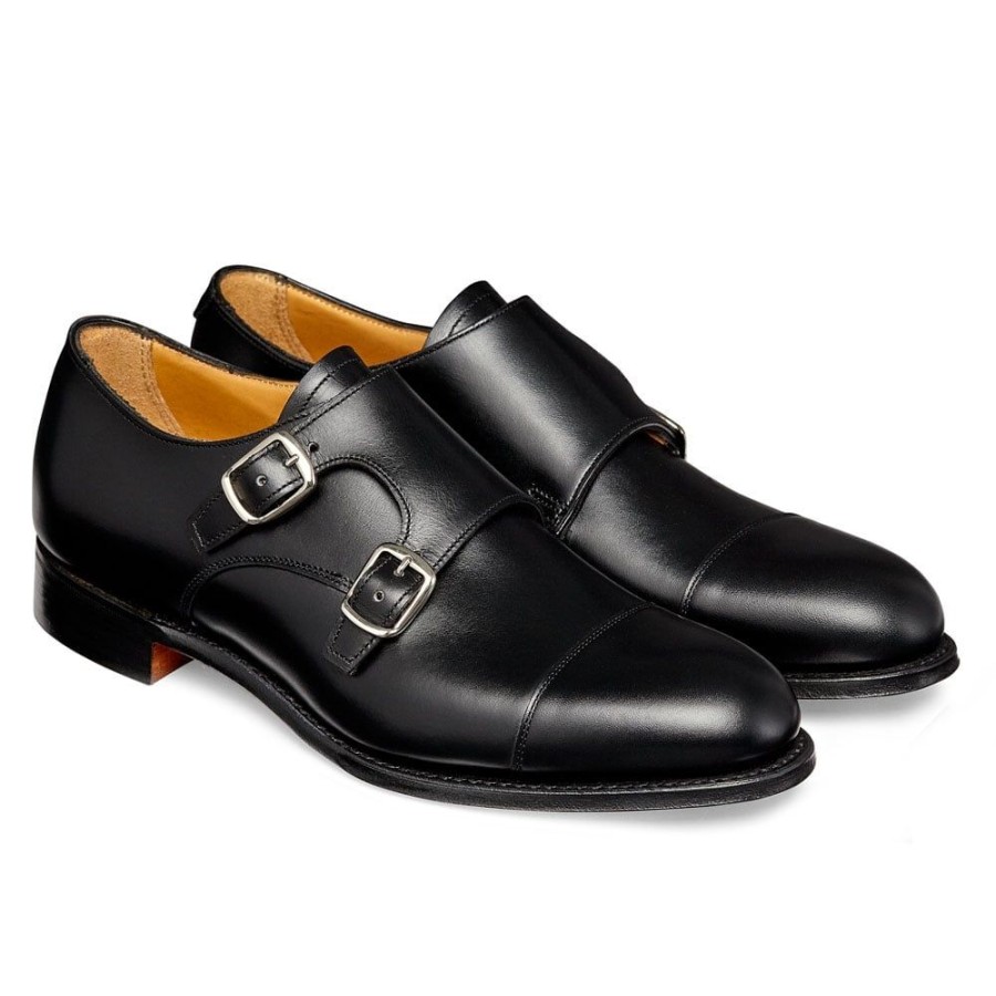 Women Cheaney Monk Shoes | Emily D Double Buckle Monk Shoe In Black Calf Leather