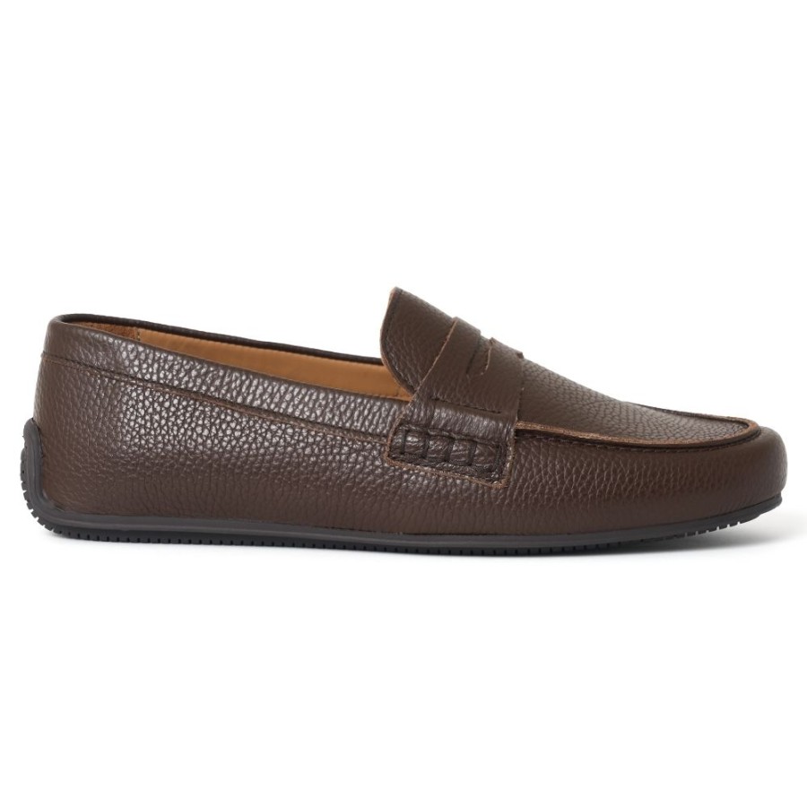 Men Cheaney Driving Shoes | Hunt Driving Moccasin Shoe In Dark Brown Grain Leather