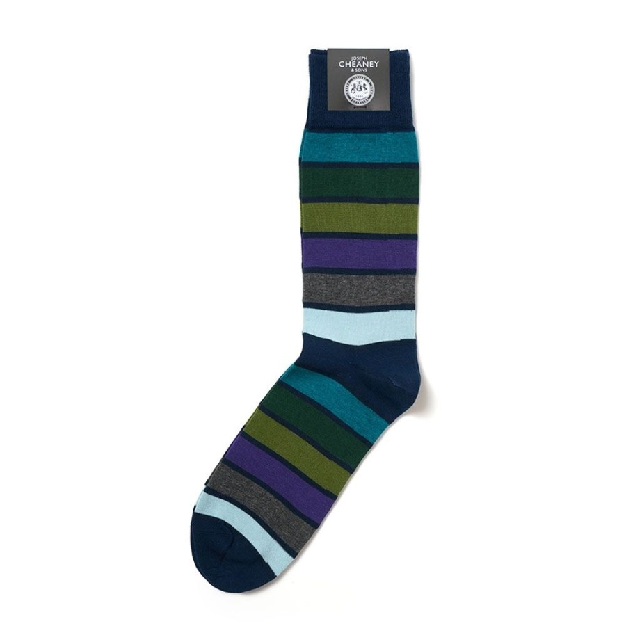 Accessories Corgi | Thick Stripe Navy Mens Cotton Socks