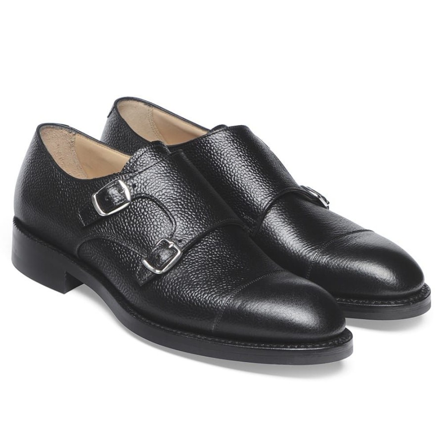 Men Cheaney Monk Shoes | Edmund Ii R Double Buckle Monk Shoe In Black Grain Leather