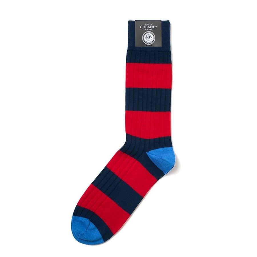 Accessories Corgi | Rugby Stripe Navy/Red Mens Cotton Socks