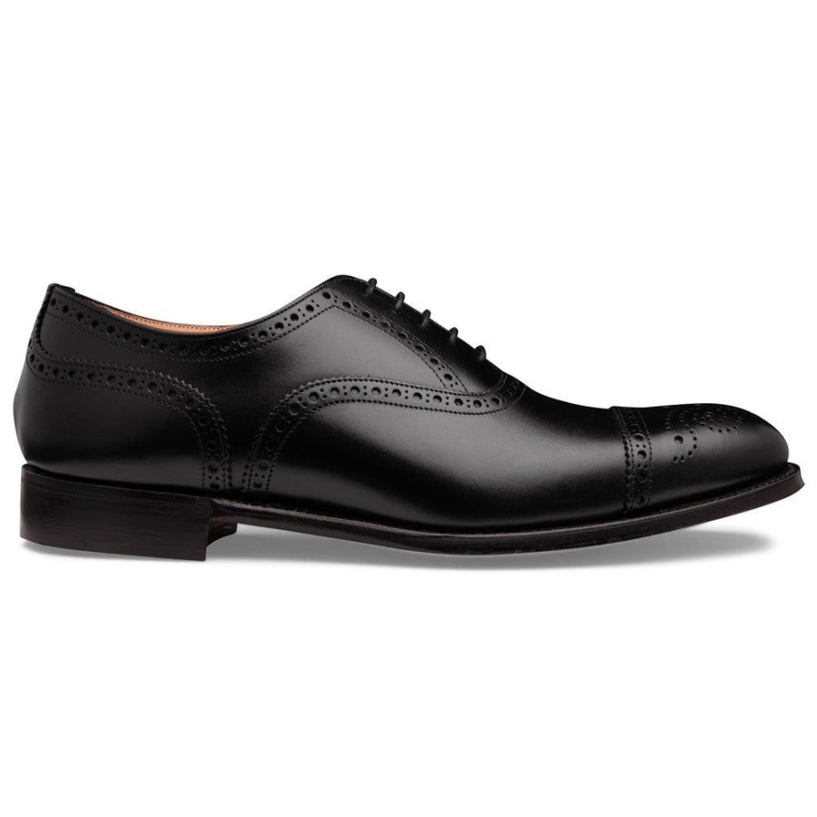 Men Cheaney Semi Brogues | Downing Oxford Semi Brogue In Black Calf Leather