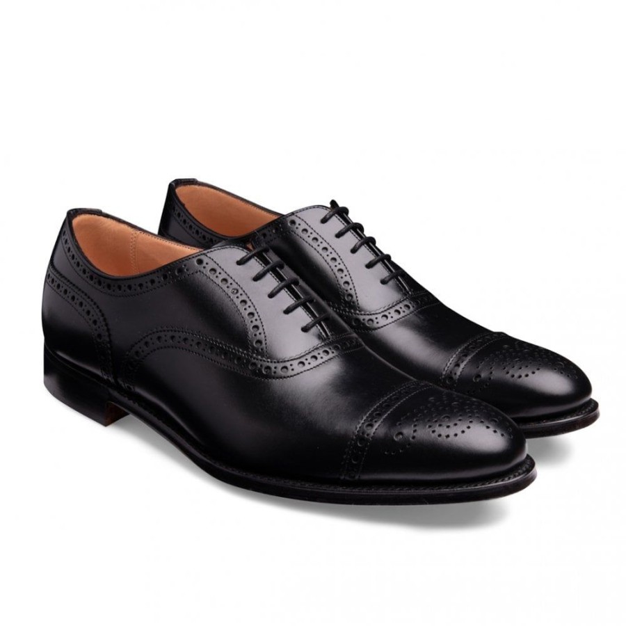 Men Cheaney Semi Brogues | Downing Oxford Semi Brogue In Black Calf Leather