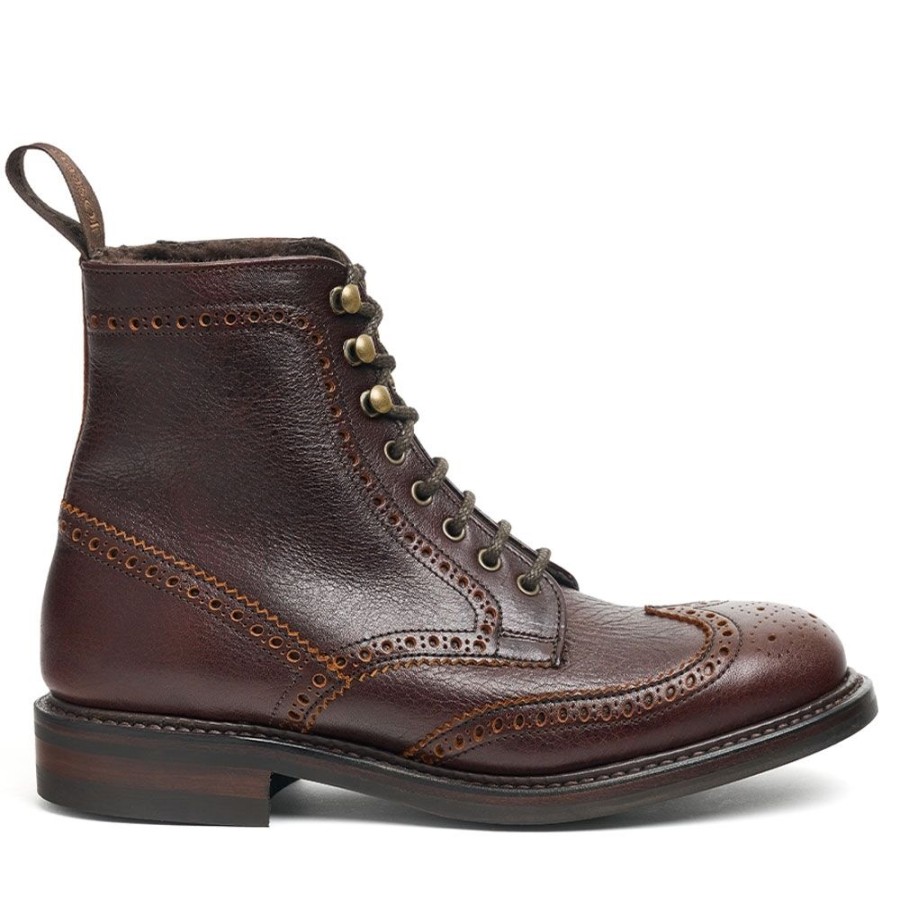 Women Cheaney Derby Boots | Gailes R Shearling Lined Derby Brogue Boot In Whiskey Kudu Leather