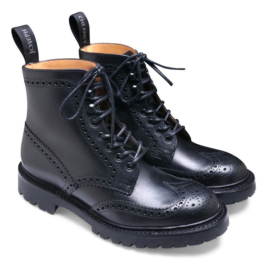 Women Cheaney Derby Boots | Olivia Gv Derby Brogue Boot In Black Eco Oiled Leather