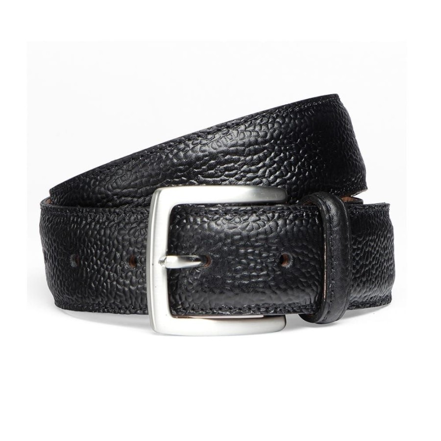 Accessories Cheaney | Black Grain Belt With Silver Buckle