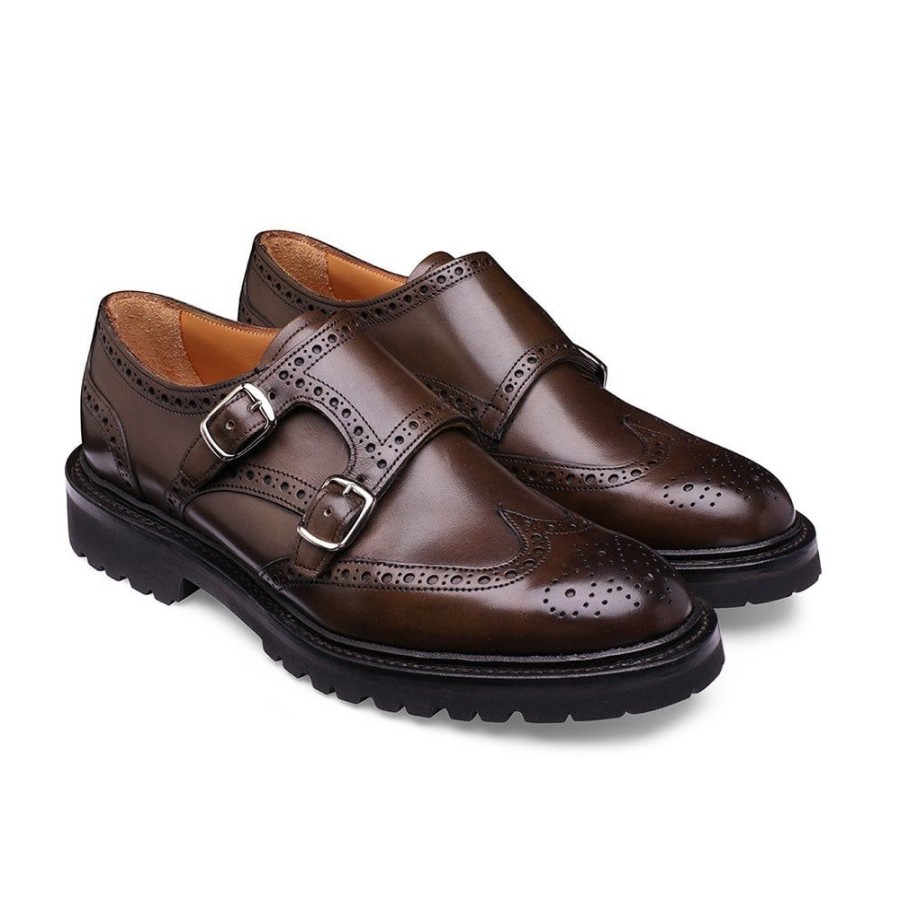 Women Cheaney Monk Shoes | Elodie Double Buckle Monk Shoe In Mocha Calf Leather