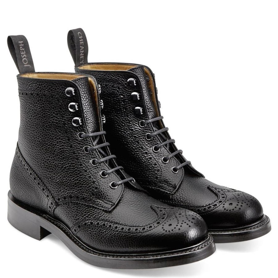 Women Cheaney Derby Boots | Olivia R Derby Brogue Boot In Black Grain Leather