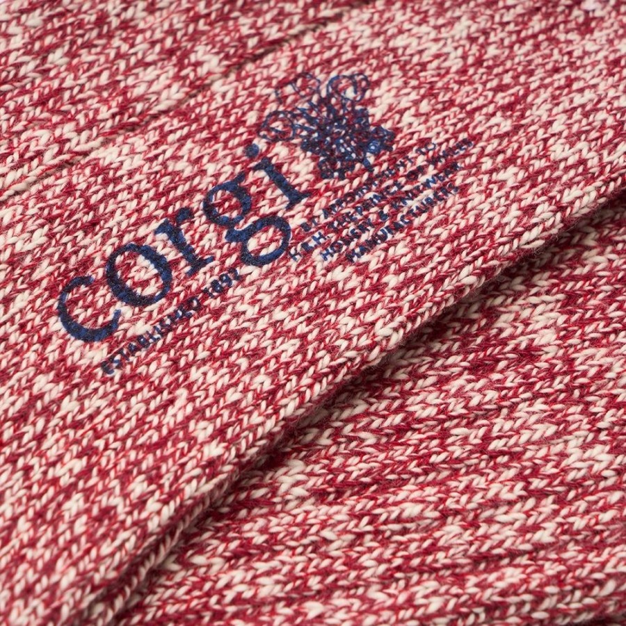 Accessories Corgi | Marl Ribbed Red Pure Cotton Socks