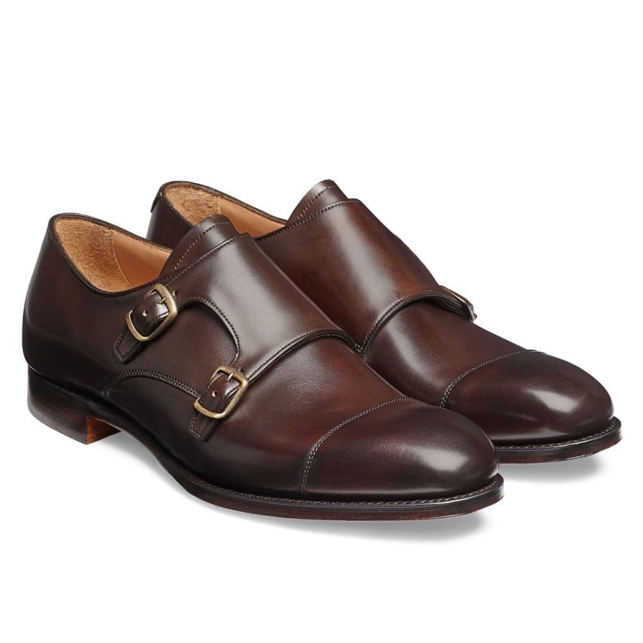 Men Cheaney Monk Shoes | Edmund Double Buckle Monk Shoe In Mocha Calf Leather