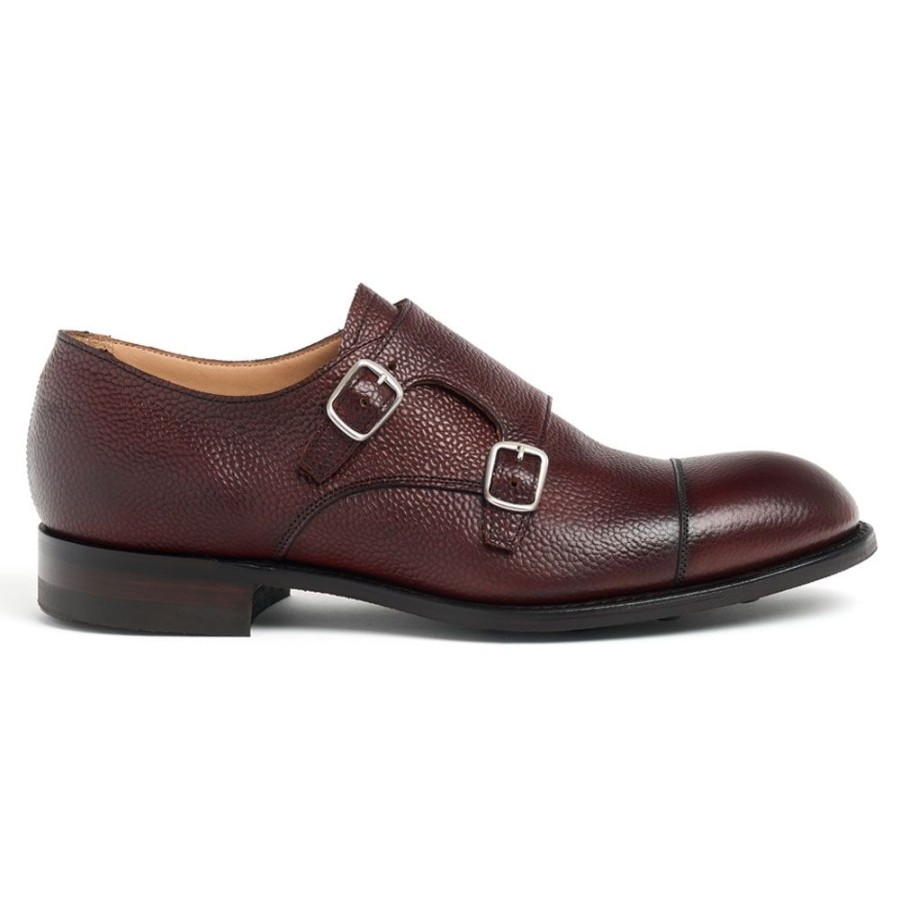 Men Cheaney Monk Shoes | Edmund Ii R Double Buckle Monk Shoe In Burgundy Grain Leather