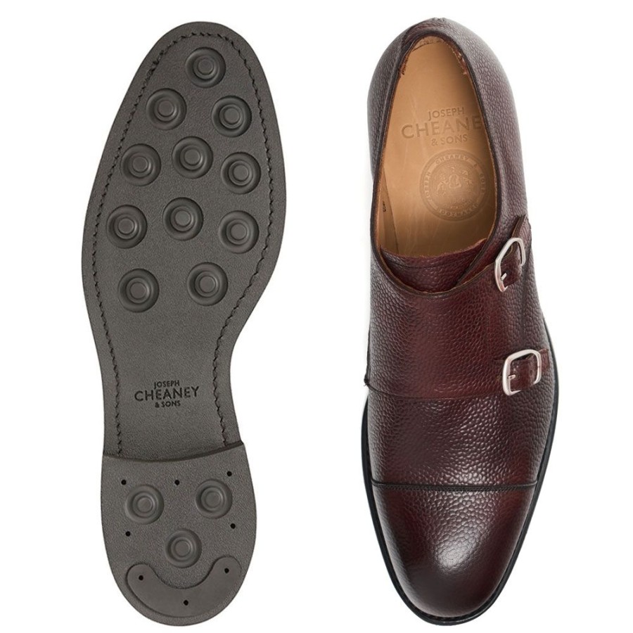 Men Cheaney Monk Shoes | Edmund Ii R Double Buckle Monk Shoe In Burgundy Grain Leather