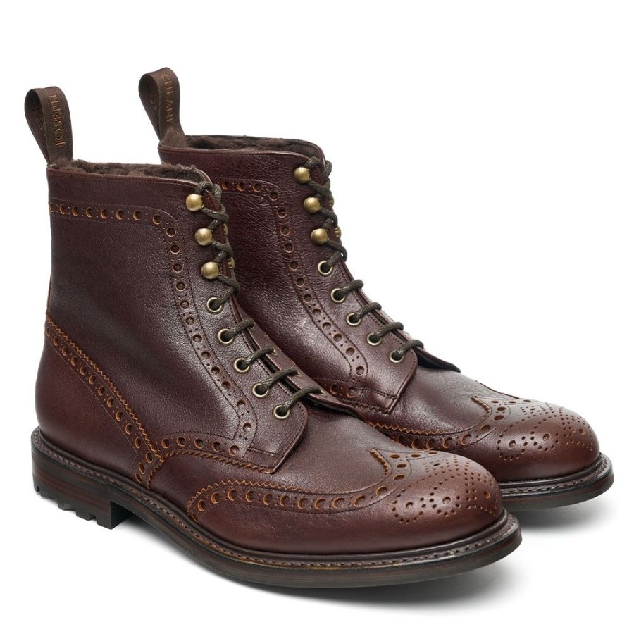 Men Cheaney Brogue Boots | Irvine B Shearling Lined Wingcap Derby Boot In Whiskey Kudu