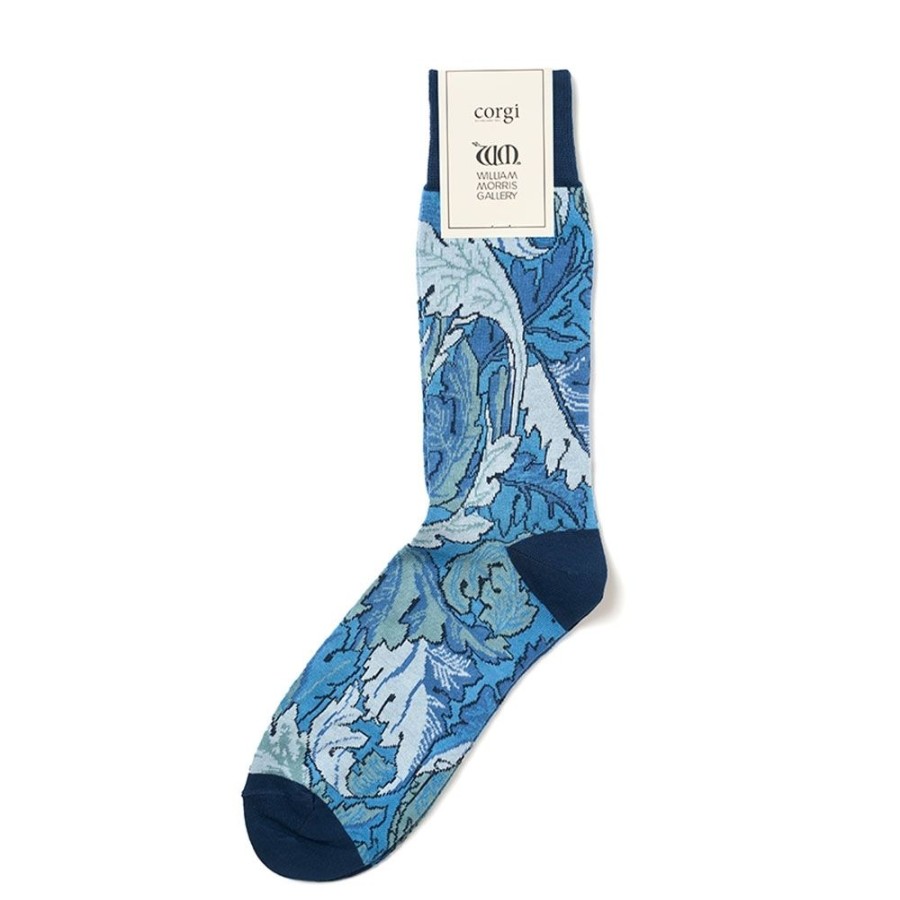 Accessories Corgi | William Morris Gallery Mens Blue Leaves Cotton Socks