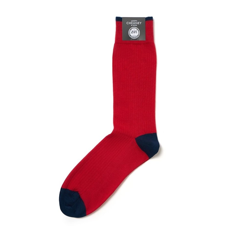 Accessories Corgi | Rib Contrast Tip, Heel & Toe Red Mens Cotton Socks