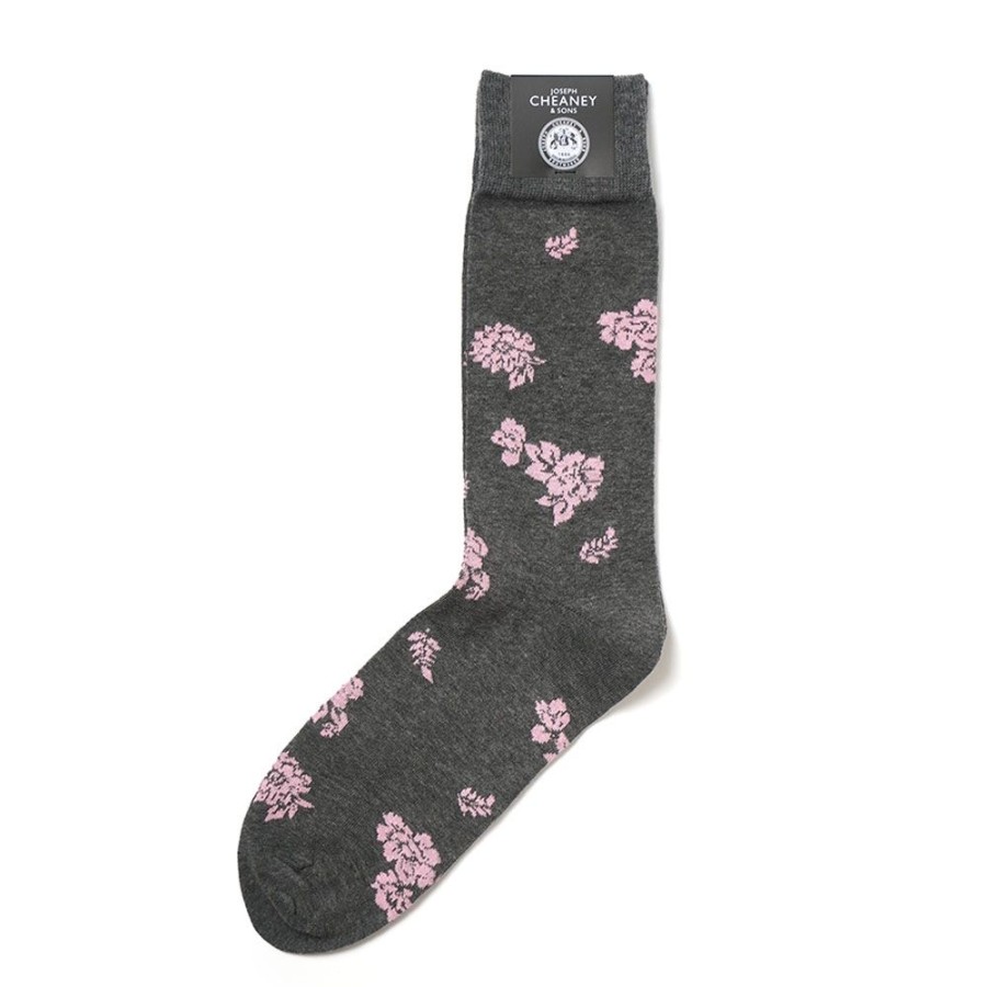 Accessories Corgi | Floral Pattern Grey/Pink Mens Cotton Socks