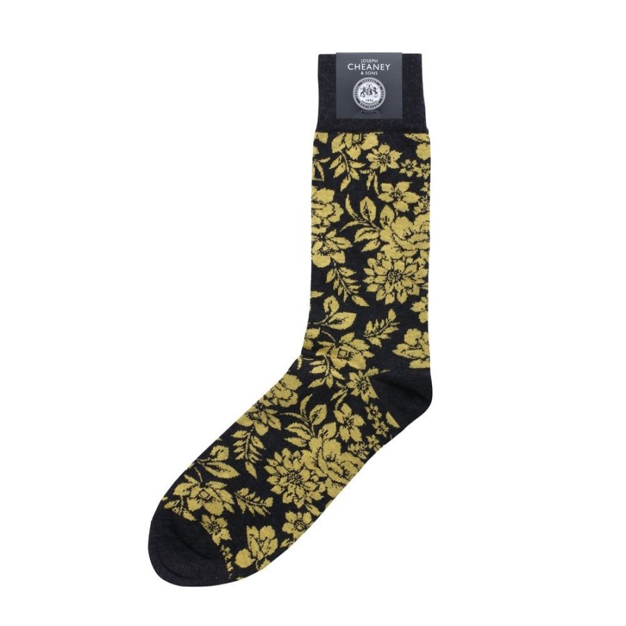 Accessories Corgi | Floral Pattern Black Palenta Mens Cotton Socks