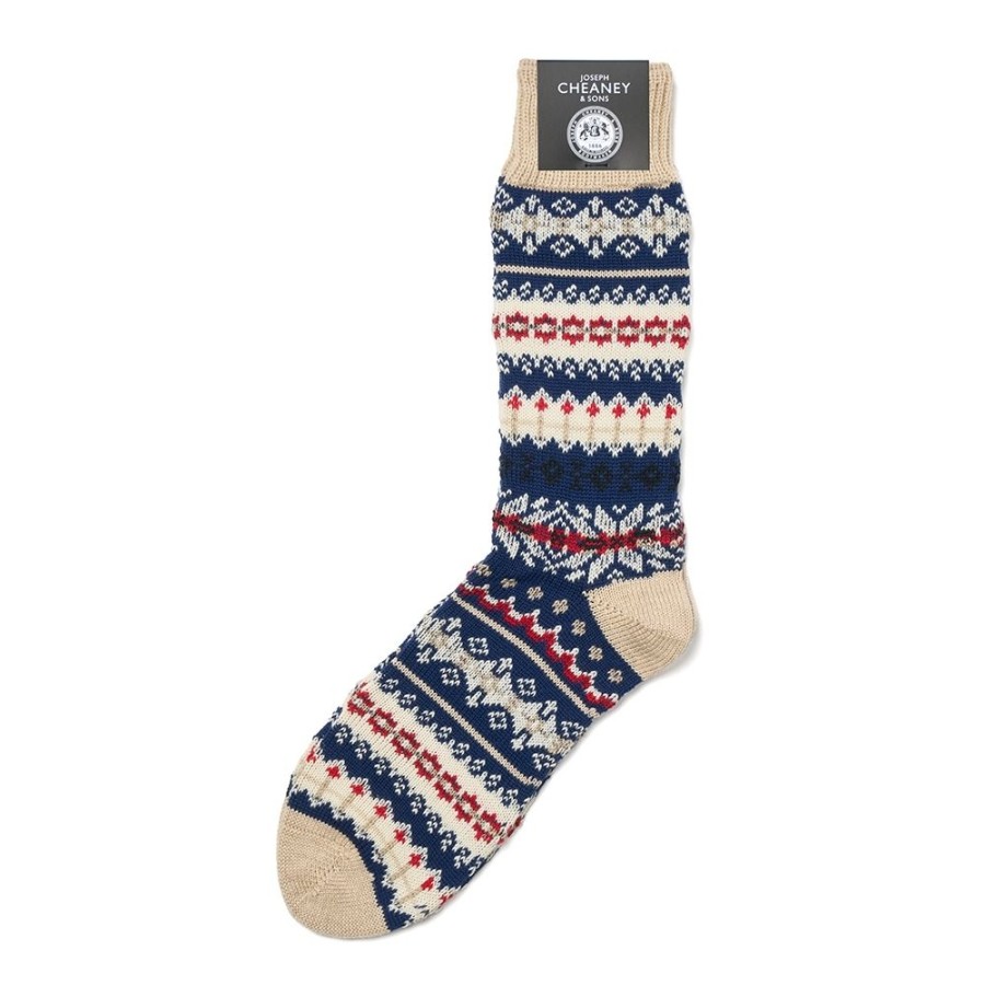 Accessories Corgi | Festive Beige/Blue Merino Wool Unisex Socks