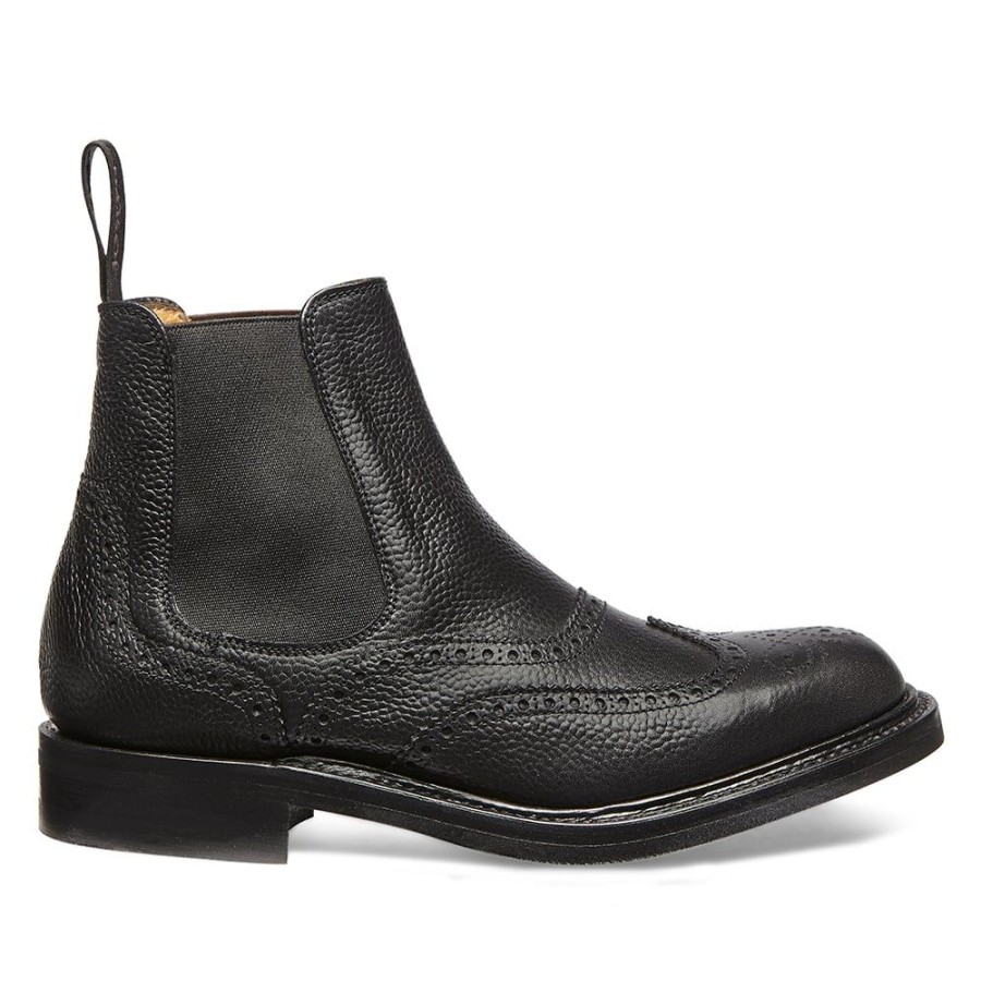 Women Cheaney Chelsea Boots | Victoria R Wingcap Brogue Chelsea Boot In Black Grain Leather