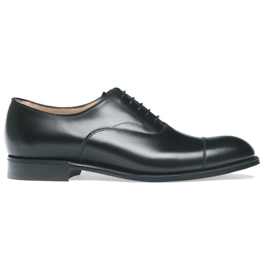 Men Cheaney Oxfords | Alfred D Capped Oxford In Black Calf Leather | Diamond Rubber Sole