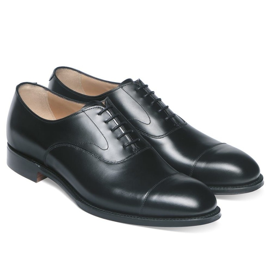 Men Cheaney Oxfords | Alfred D Capped Oxford In Black Calf Leather | Diamond Rubber Sole