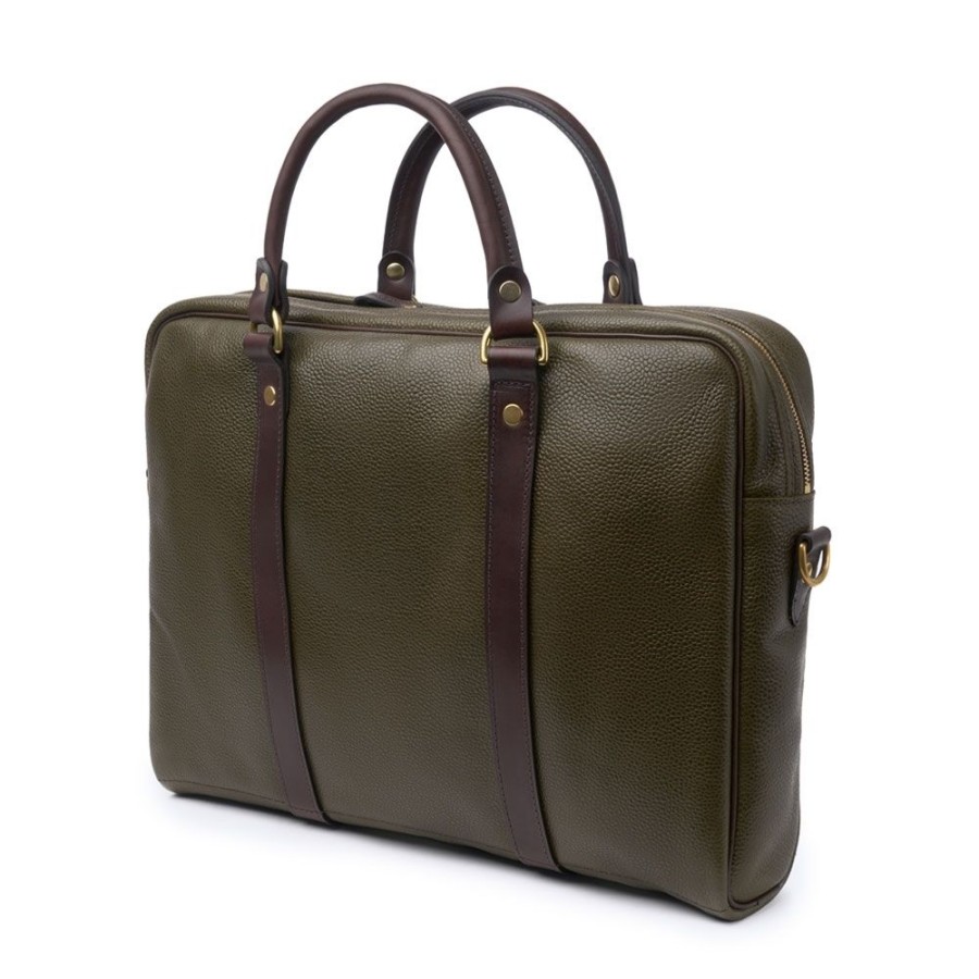 Accessories Croots X Cheaney | Laptop Bag In Olive Grain Leather