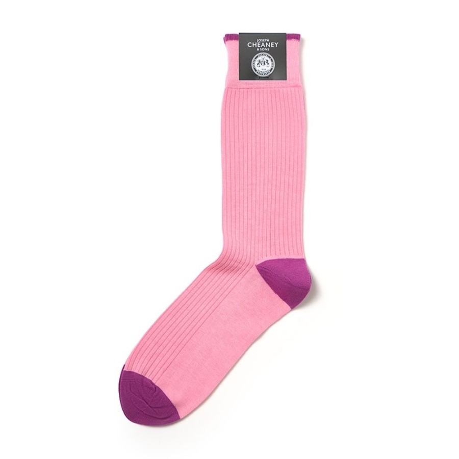 Accessories Corgi | Rib Contrast Tip, Heel & Toe Pink Mens Cotton Socks