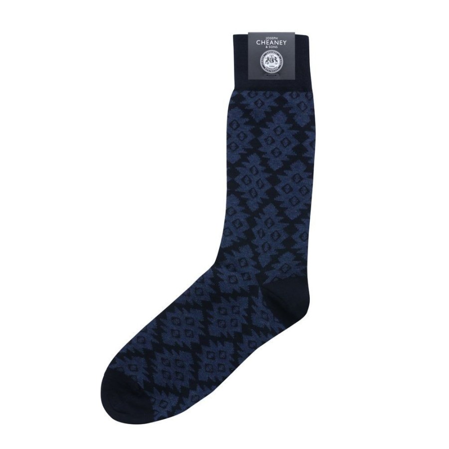 Accessories Corgi | Diamond Pattern Navy Mens Cotton Socks