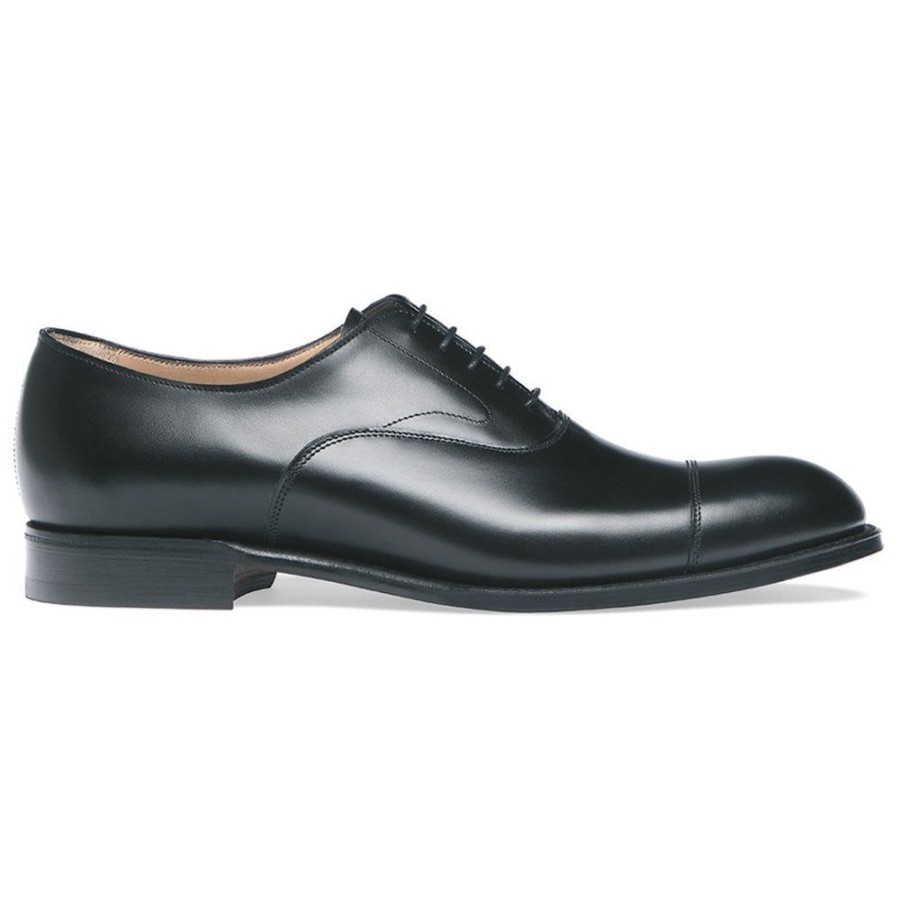 Men Cheaney Oxfords | Alfred R Capped Oxford In Black Calf Leather | Studded Rubber Sole