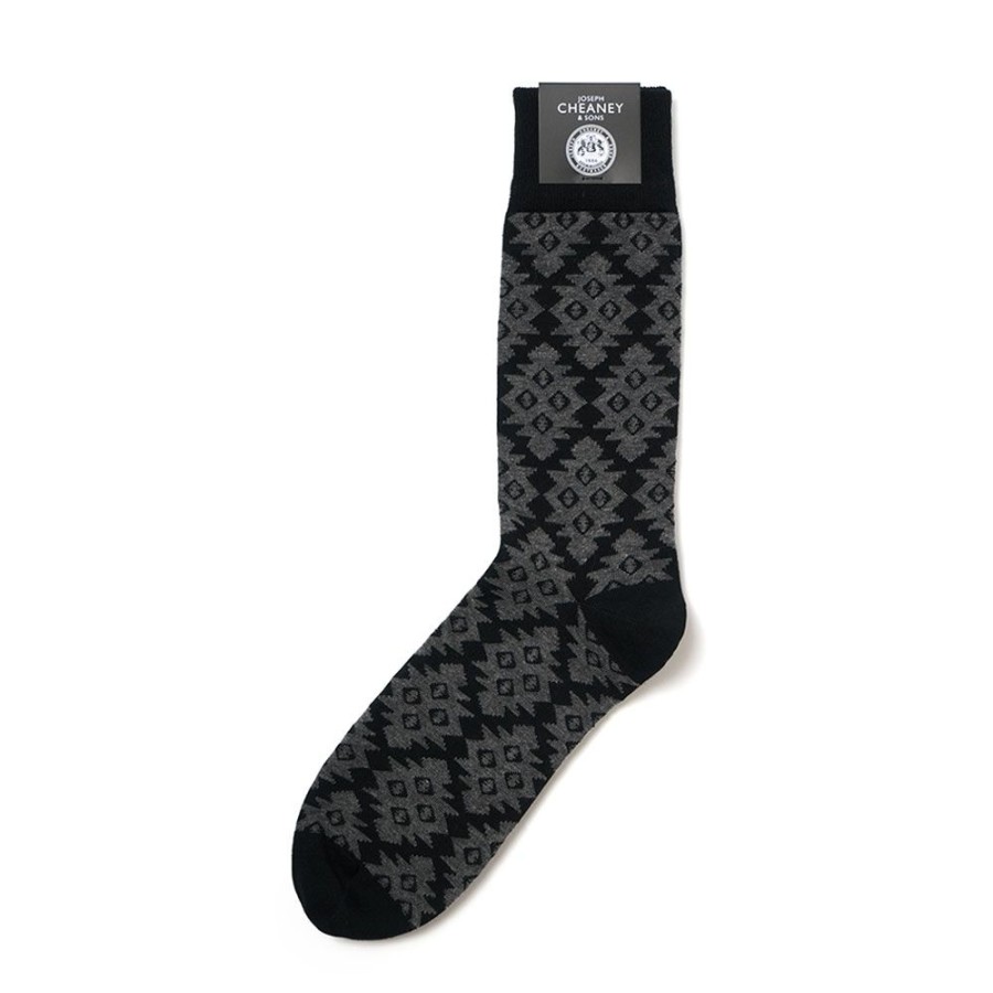 Accessories Corgi | Diamond Pattern Black Mens Cotton Socks