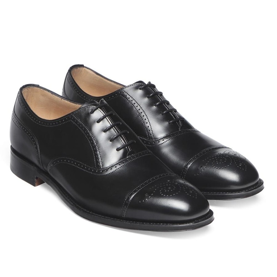 Men Cheaney Semi Brogues | Kelmarsh Oxford Semi Brogue In Black Calf Leather | Leather Sole