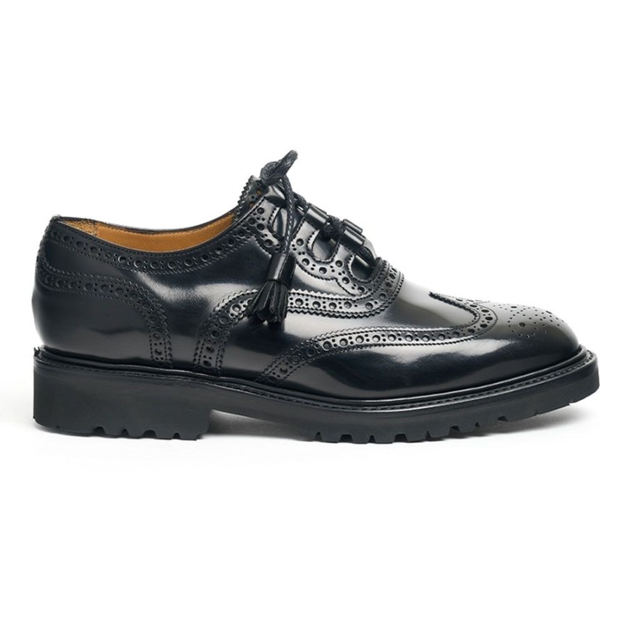 Women Cheaney Brogues | Faskally Gv Ghillie Brogue In Black Bookbinder Leather