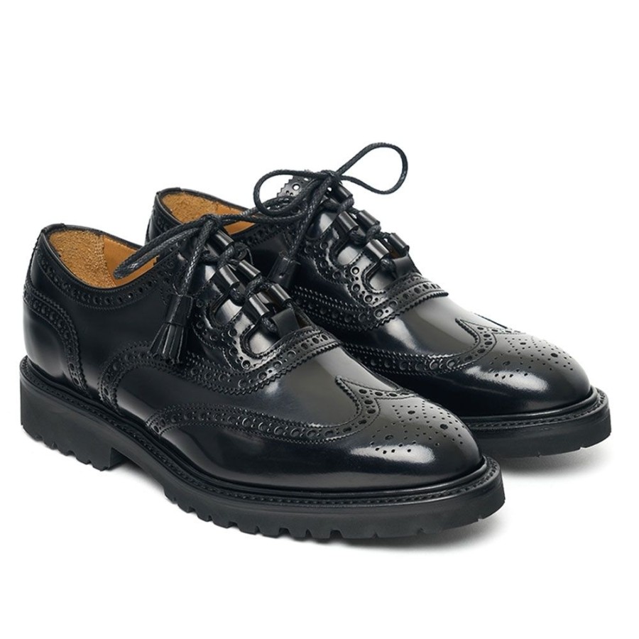 Women Cheaney Brogues | Faskally Gv Ghillie Brogue In Black Bookbinder Leather