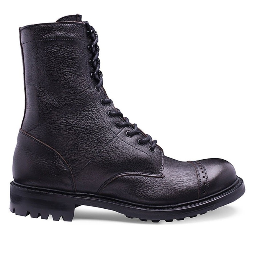 Men Cheaney Military Boots | Tiger Moth Ii C Military Style Mid Calf Derby Boot In Black Kudu Leather