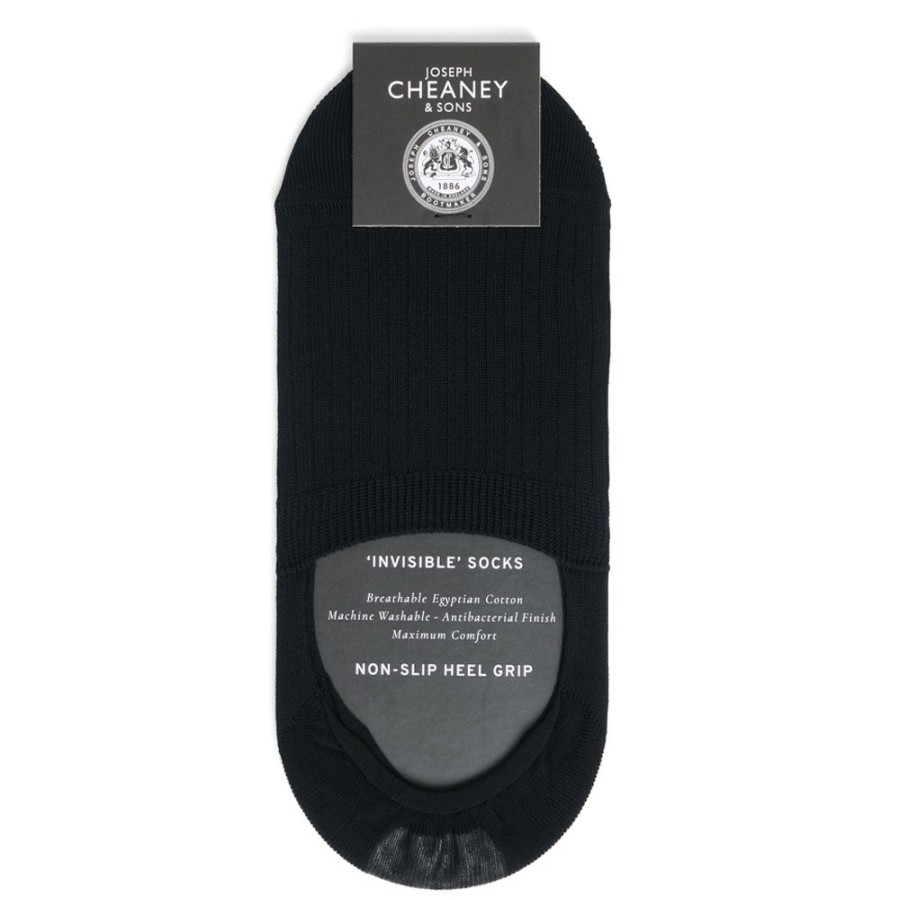 Accessories Corgi | Ribbed Egyptian Cotton Black Invisible Socks