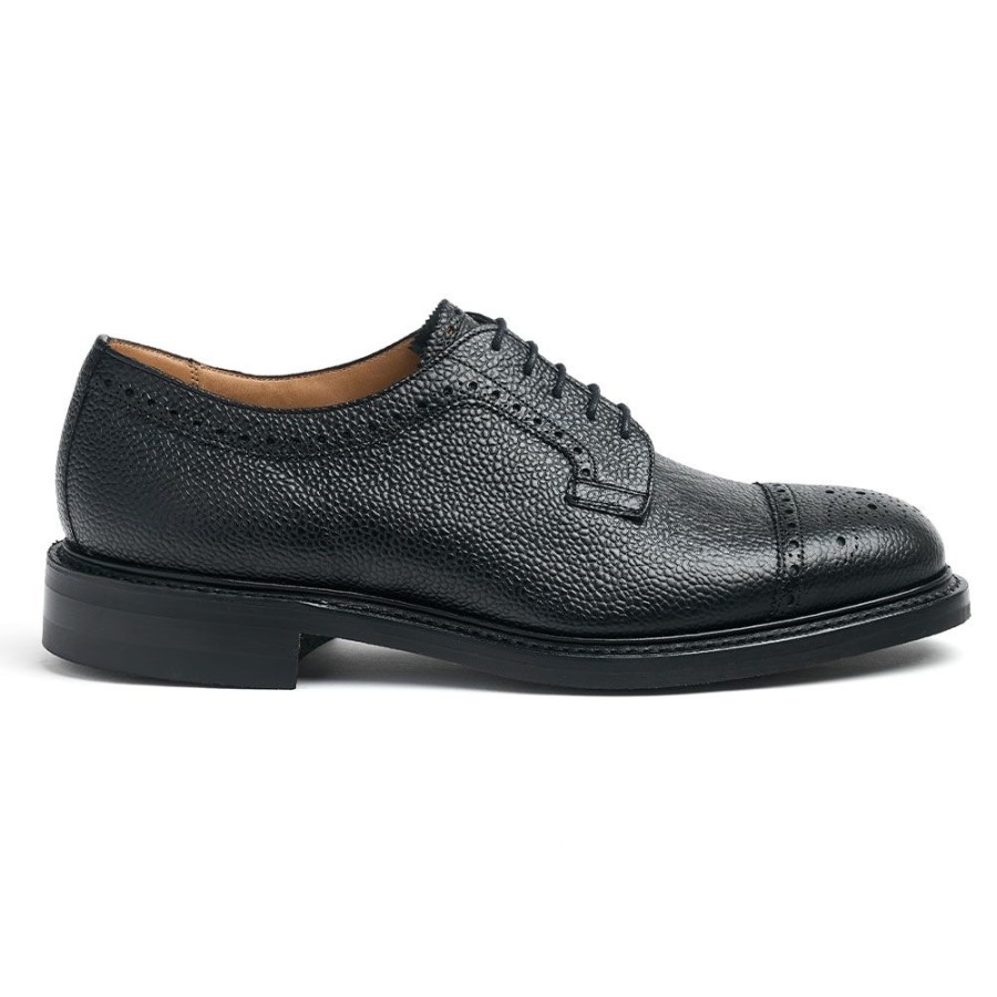 Men Cheaney Semi Brogues | Tenterden Ii R Derby Semi Brogue In Black Grain Leather