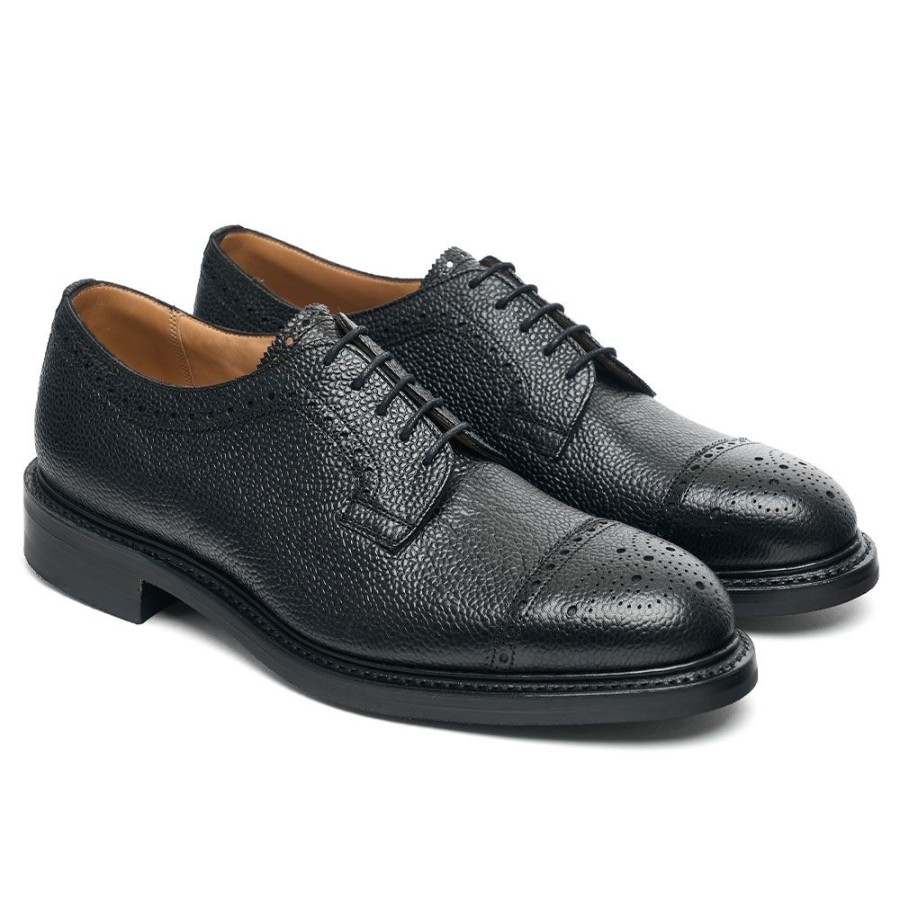 Men Cheaney Semi Brogues | Tenterden Ii R Derby Semi Brogue In Black Grain Leather