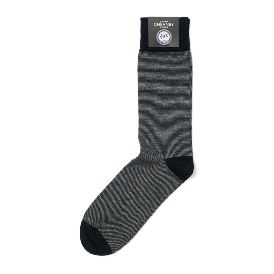 Accessories Corgi | Fine Stripe Black/Grey Wool Socks